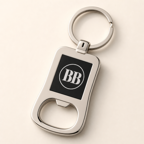 Custom Logo Etched Black and Metal Bottle Opener Keychain