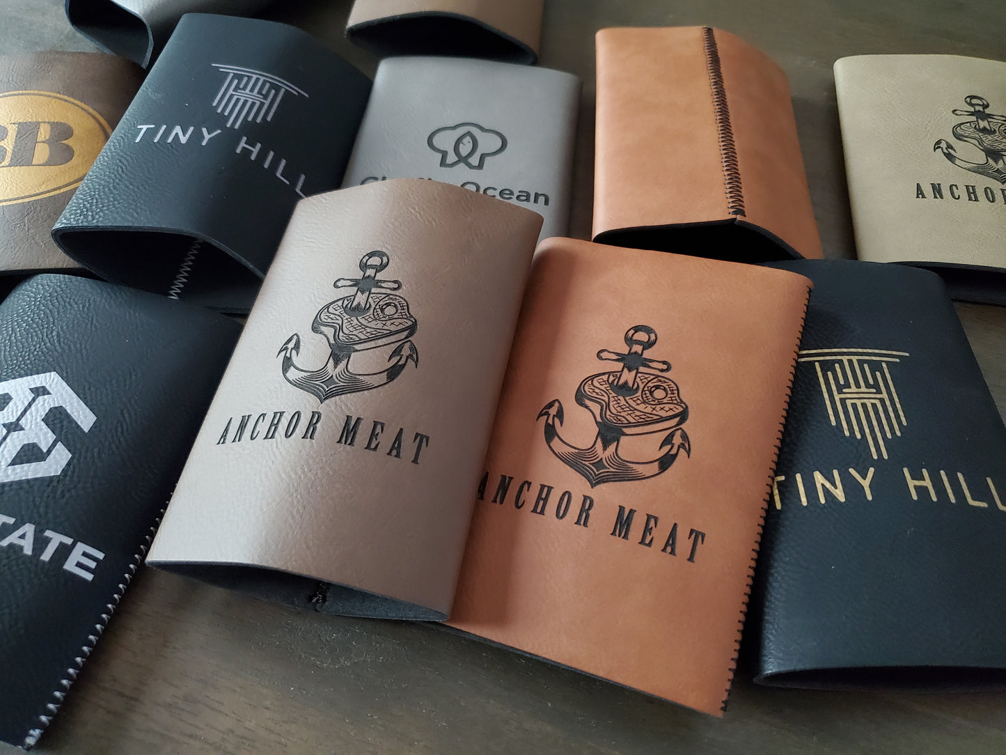 Custom Logo Engraved / Etched Leatherette Slim Beverage Holder