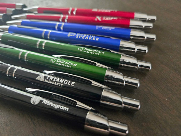 Custom Logo or Text Engraved / Etched Metal Pens with Soft Grip (Black Ink)