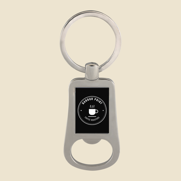 Custom Logo Etched Black and Metal Bottle Opener Keychain