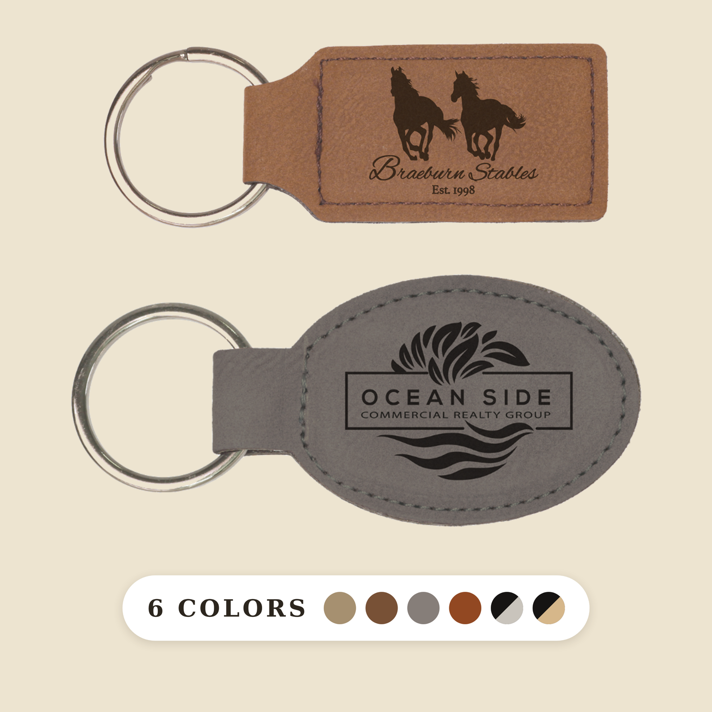 Custom Logo Engraved / Etched Leatherette Keychain