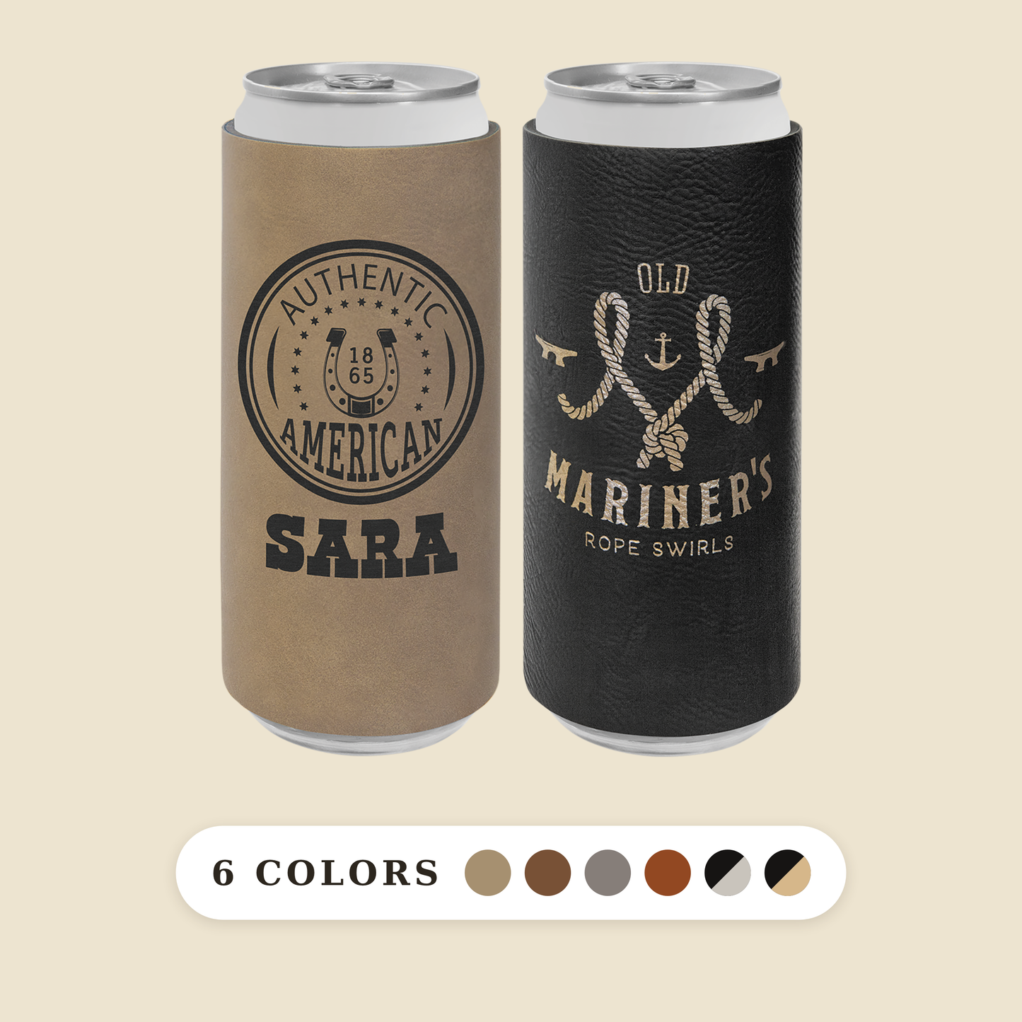 Custom Logo Engraved / Etched Leatherette Slim Beverage Holder
