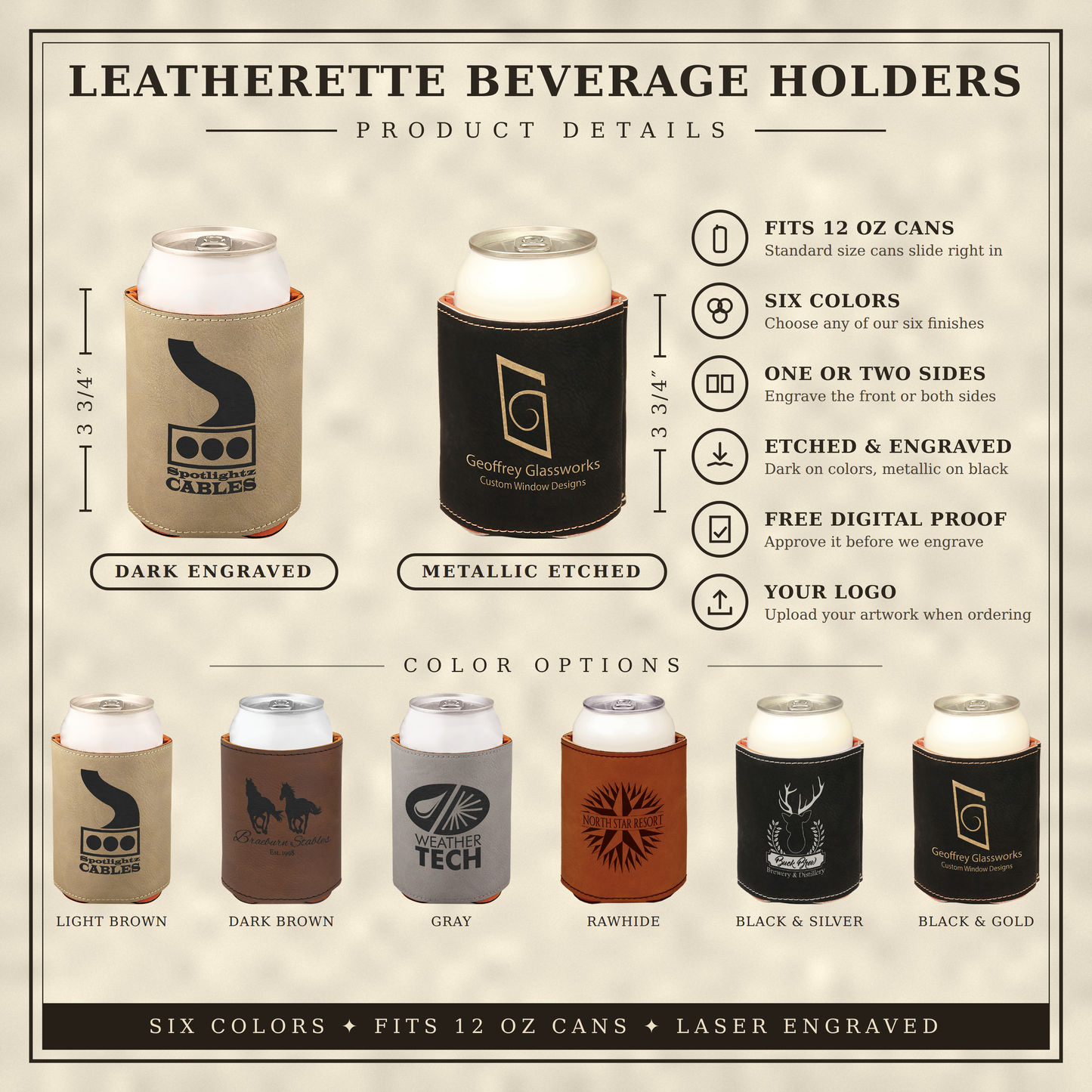 Custom Logo Engraved Leatherette Beverage Holder