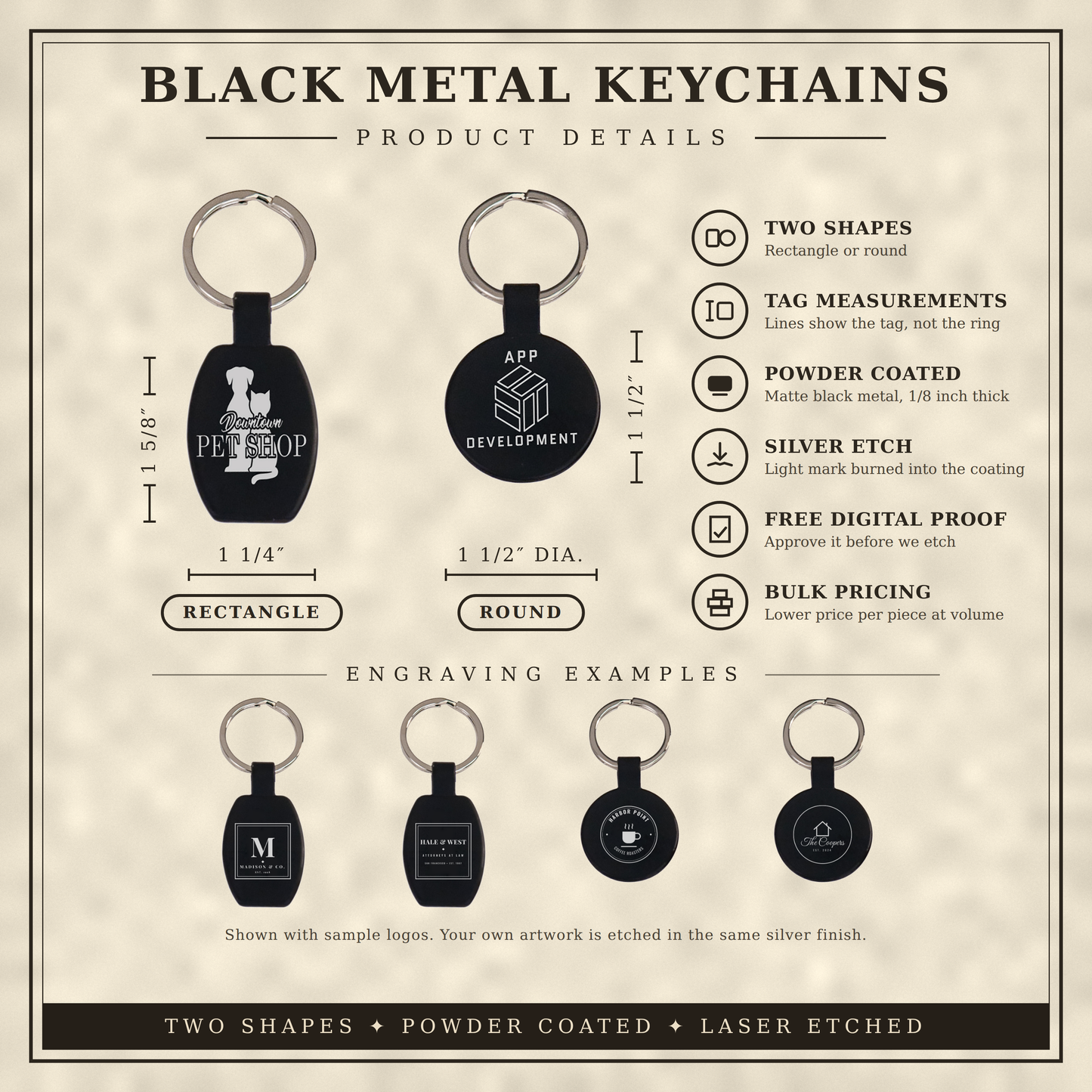 Custom Logo Etched Black Metal Keychains