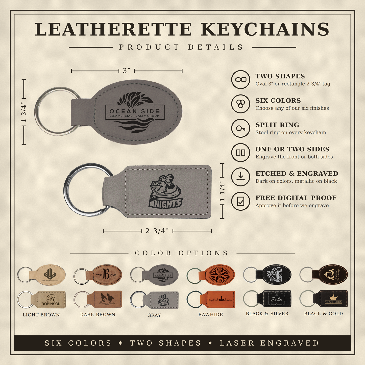 Custom Logo Engraved / Etched Leatherette Keychain