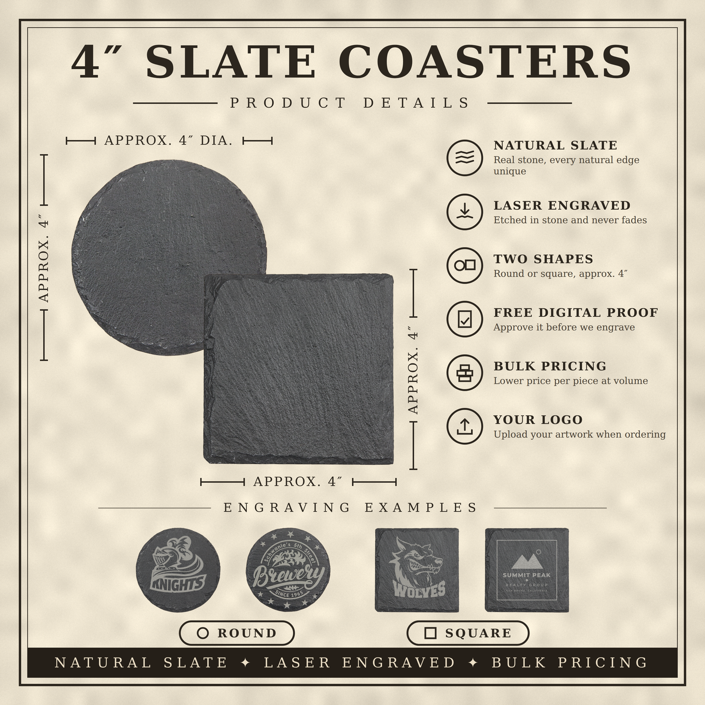 Custom Logo Engraved Slate Coaster