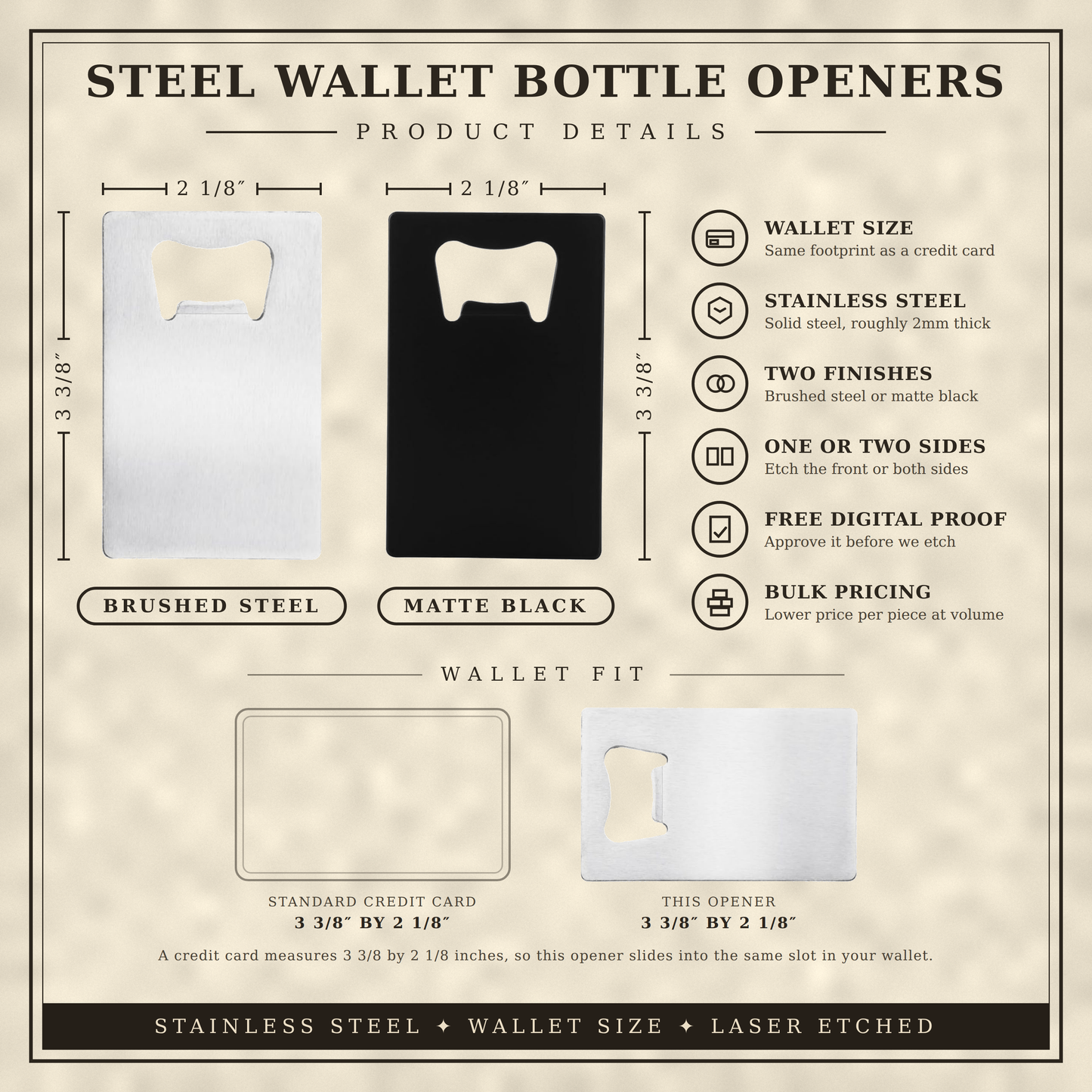 Custom Logo Etched Steel Wallet Bottle Opener