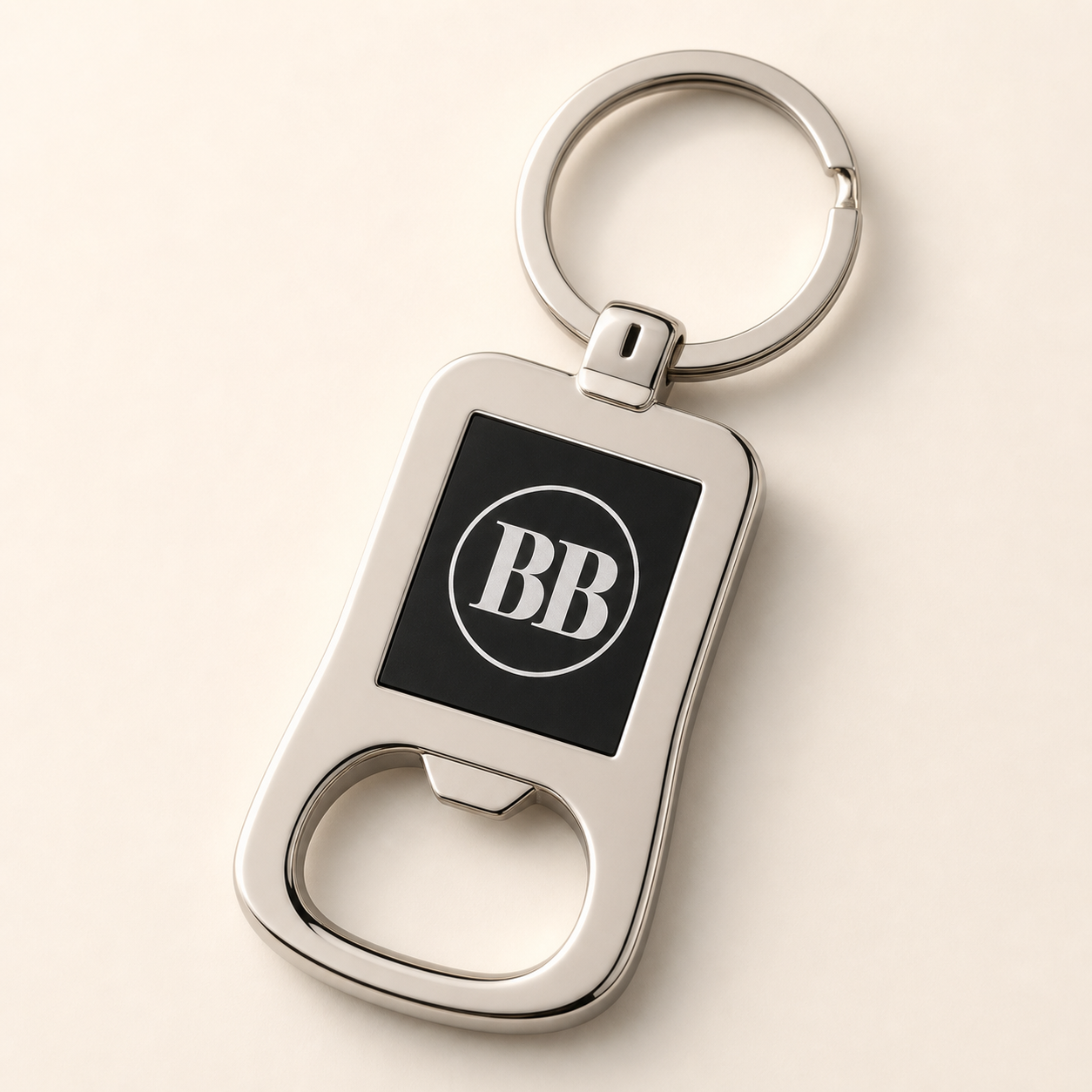 Custom Logo Etched Black and Metal Bottle Opener Keychain
