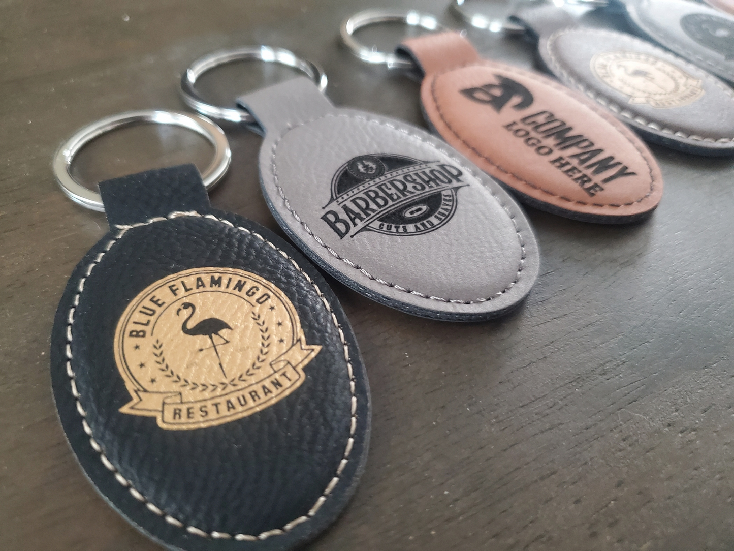 Custom Logo Engraved / Etched Leatherette Keychain