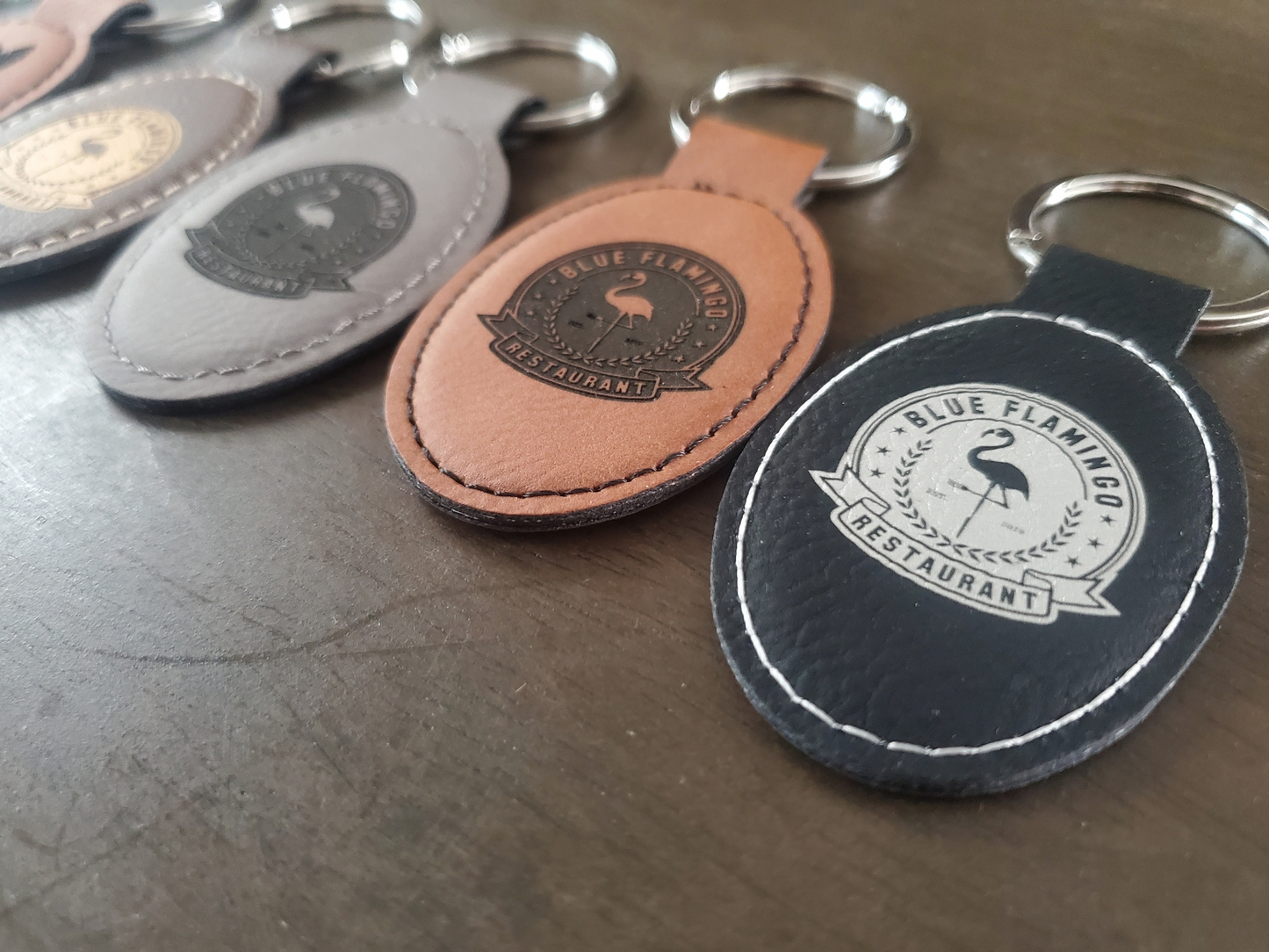 Custom Logo Engraved / Etched Leatherette Keychain