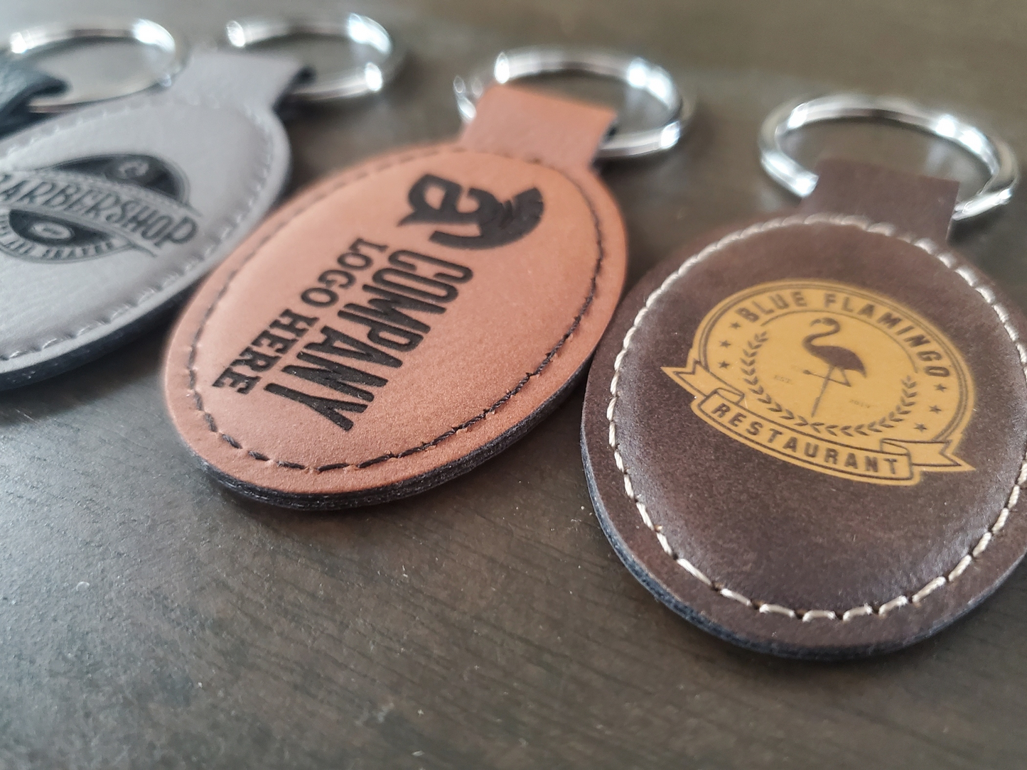Custom Logo Engraved / Etched Leatherette Keychain