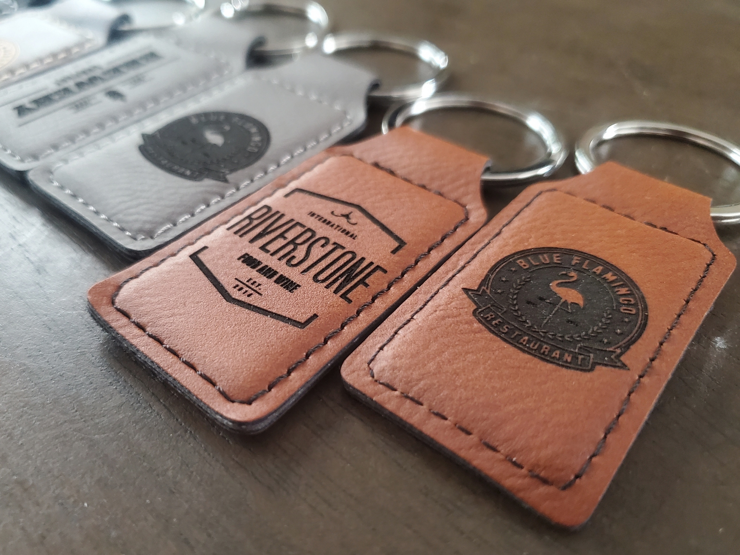 Custom Logo Engraved / Etched Leatherette Keychain