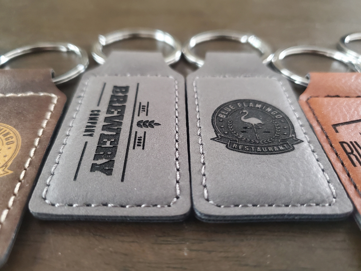 Custom Logo Engraved / Etched Leatherette Keychain