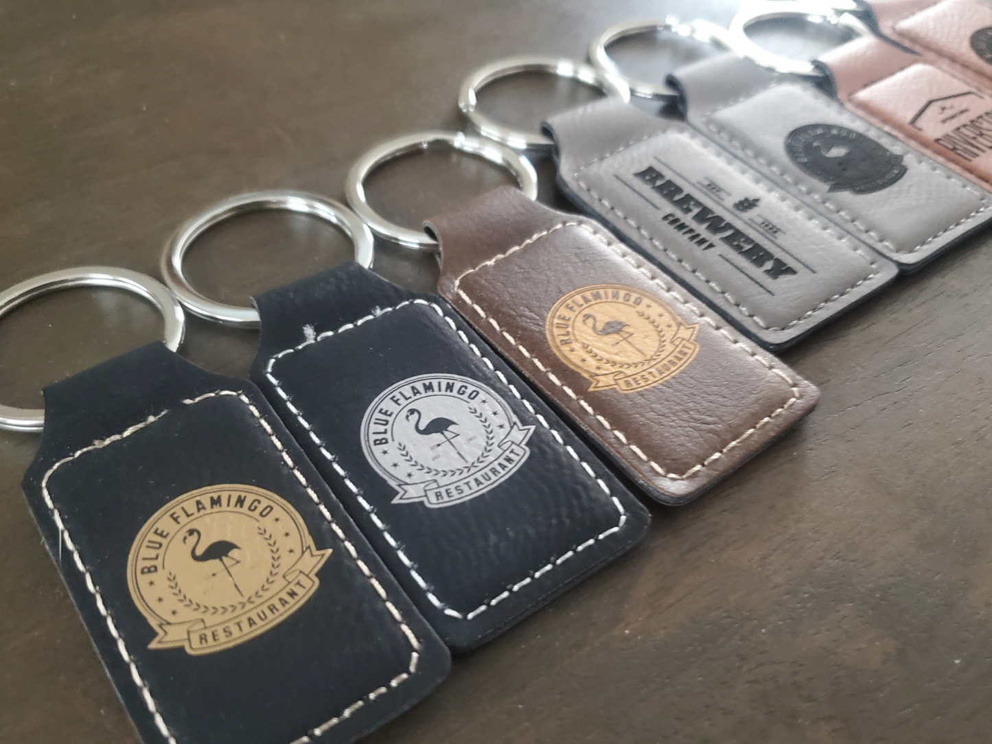 Custom Logo Engraved / Etched Leatherette Keychain