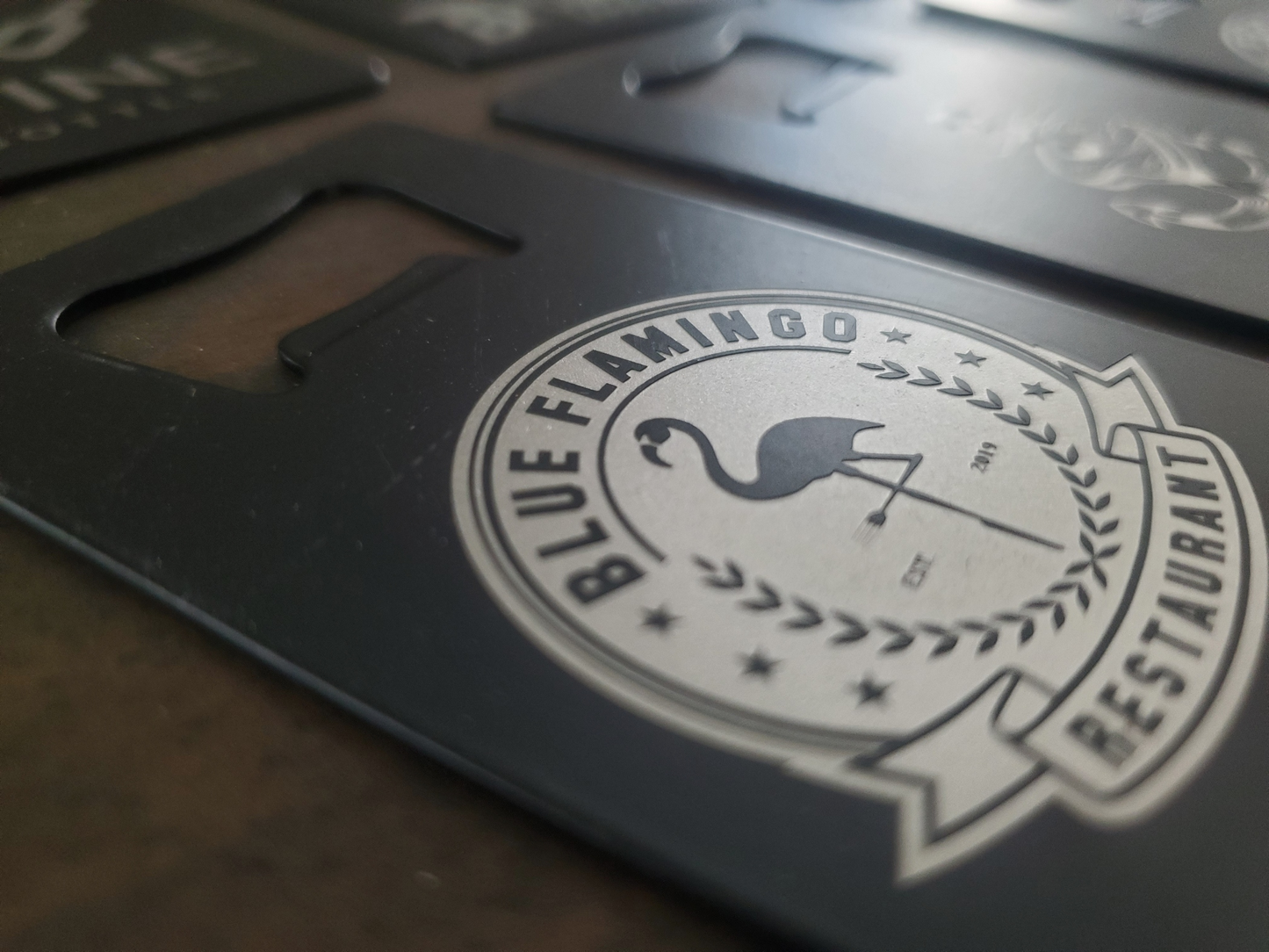 Custom Logo Etched Steel Wallet Bottle Opener