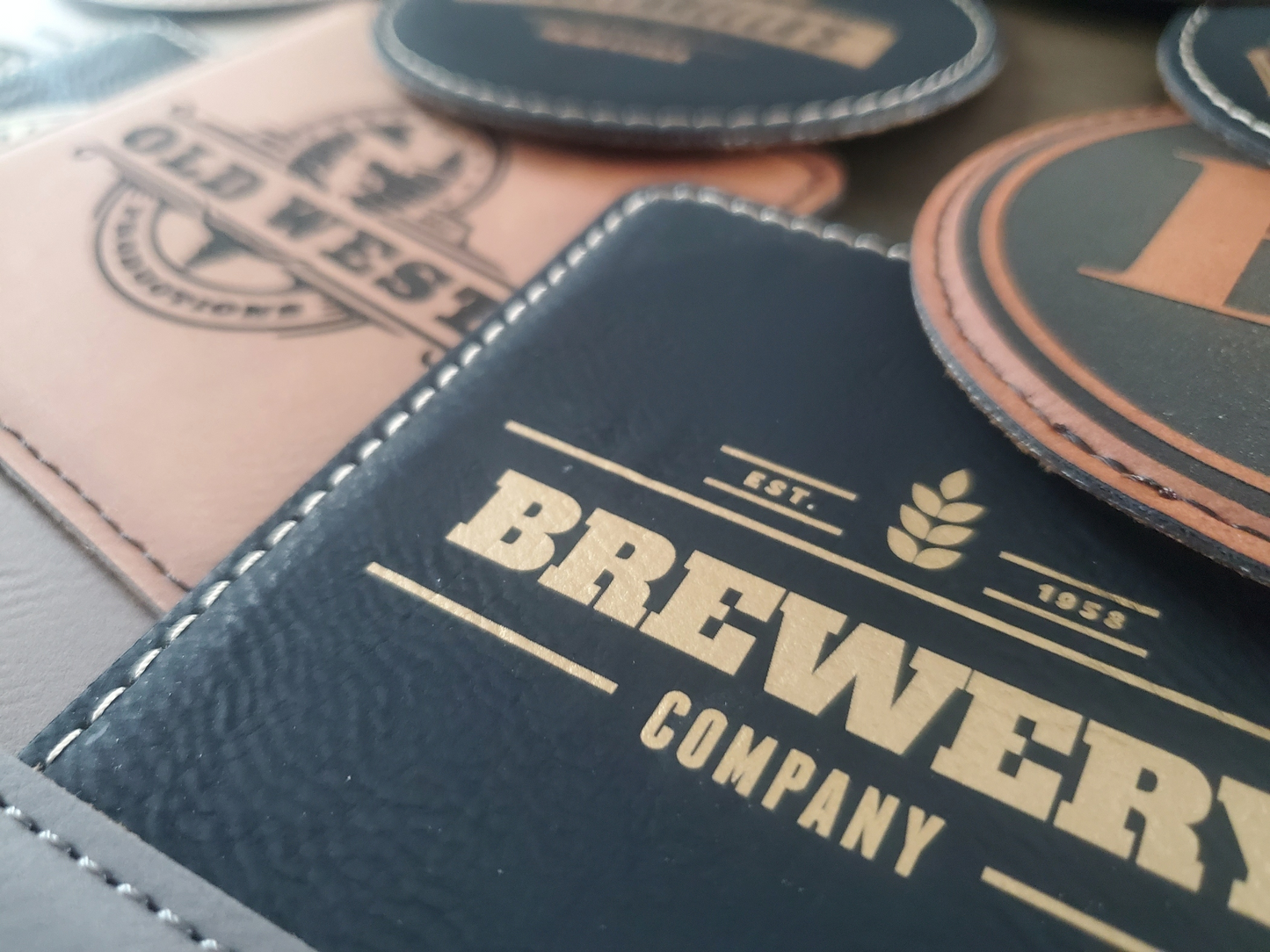 Custom Logo Engraved / Etched Leatherette Coaster