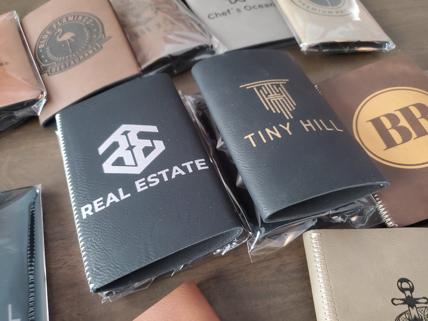 Custom Logo Engraved / Etched Leatherette Slim Beverage Holder
