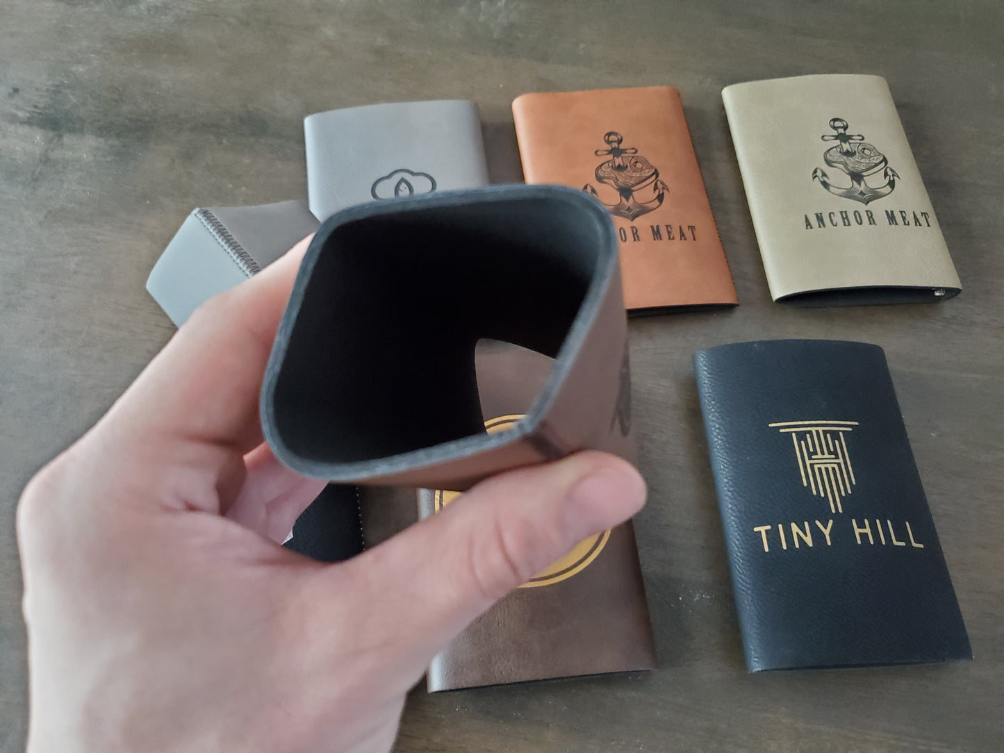 Custom Logo Engraved / Etched Leatherette Slim Beverage Holder