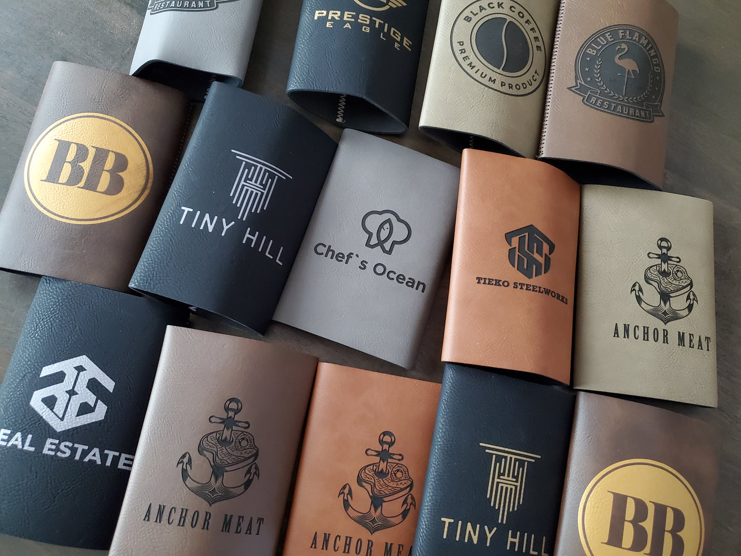 Custom Logo Engraved / Etched Leatherette Slim Beverage Holder