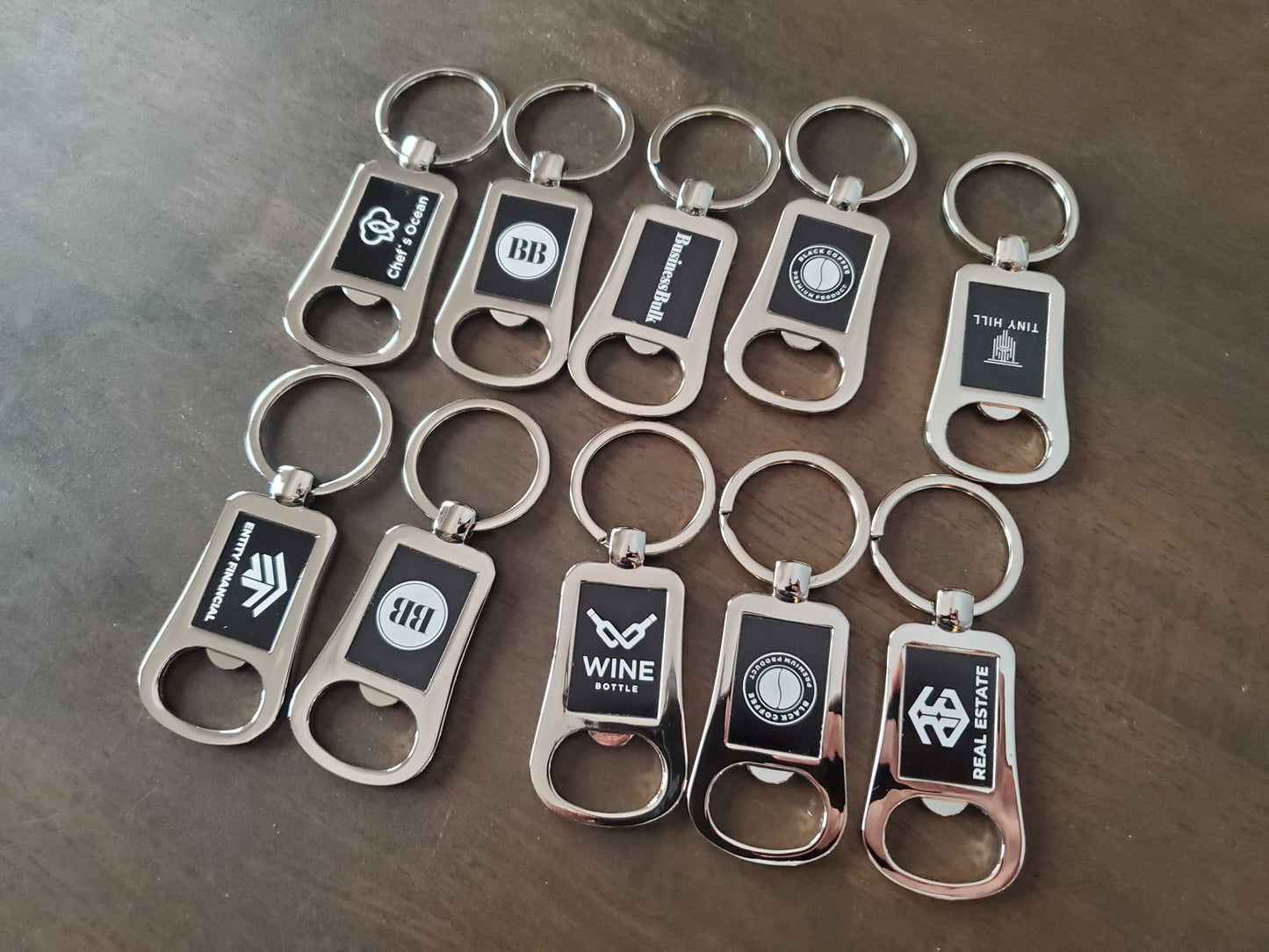 Custom Logo Etched Black and Metal Bottle Opener Keychain