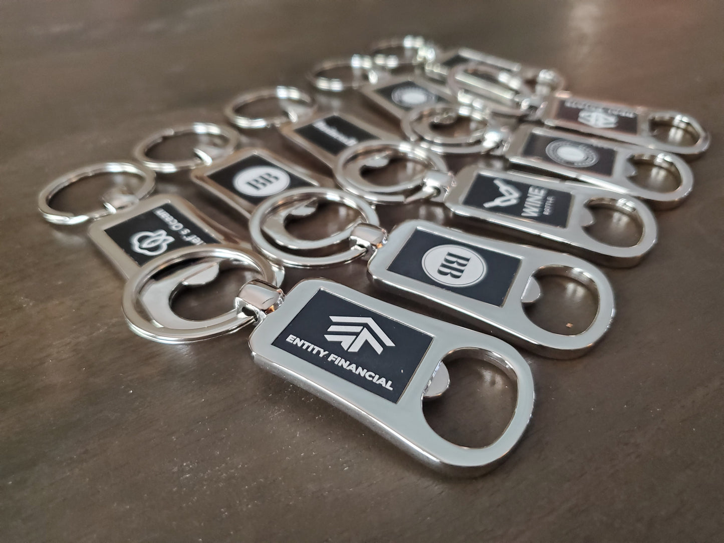 Custom Logo Etched Black and Metal Bottle Opener Keychain