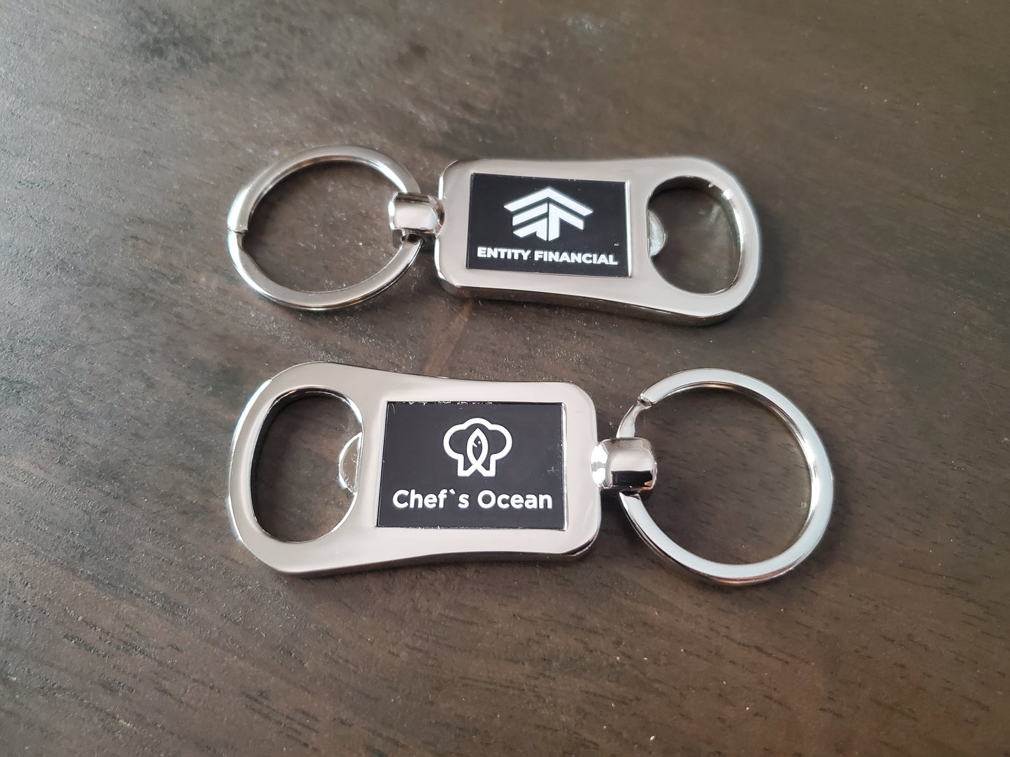 Custom Logo Etched Black and Metal Bottle Opener Keychain