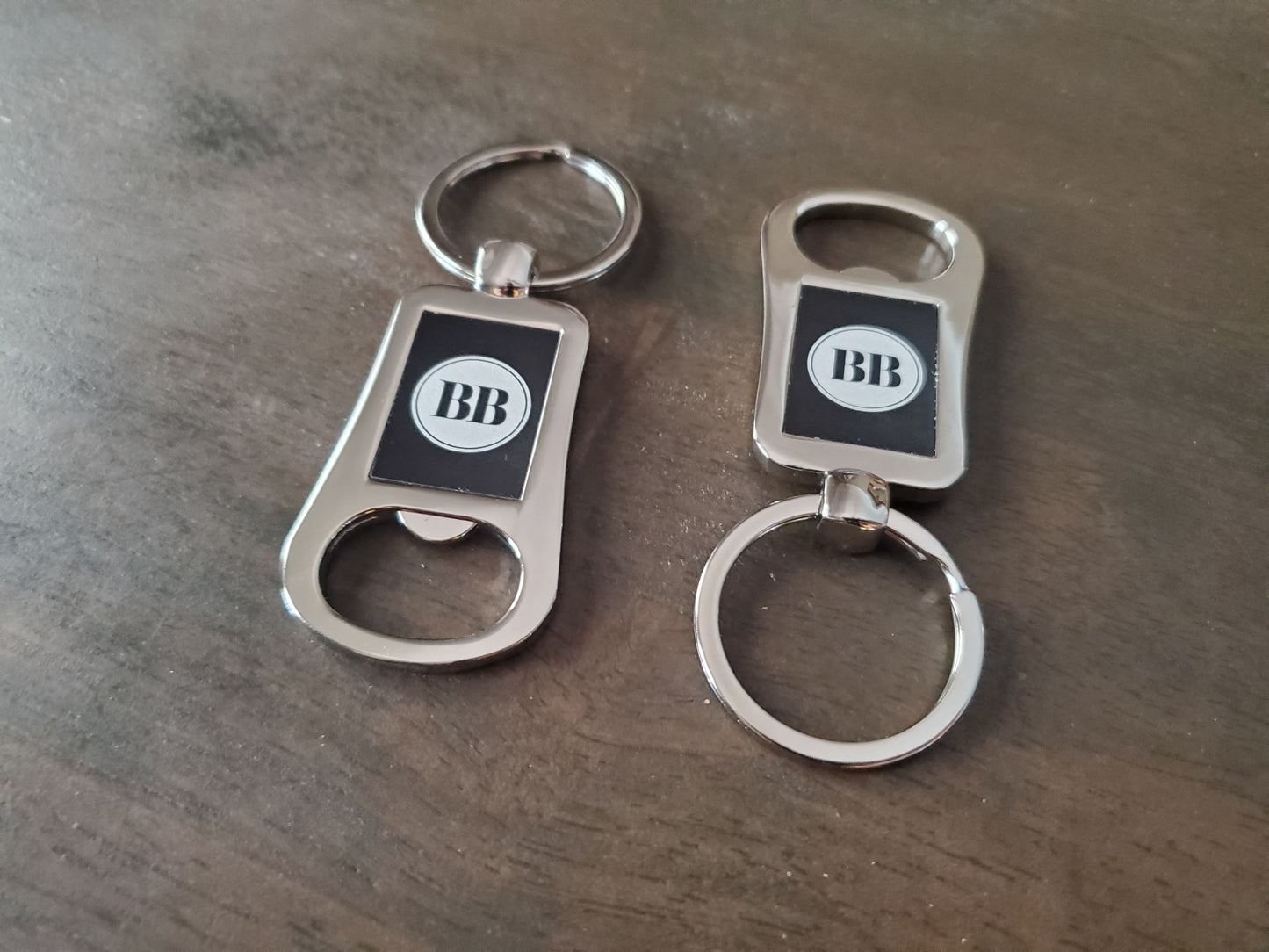 Custom Logo Etched Black and Metal Bottle Opener Keychain
