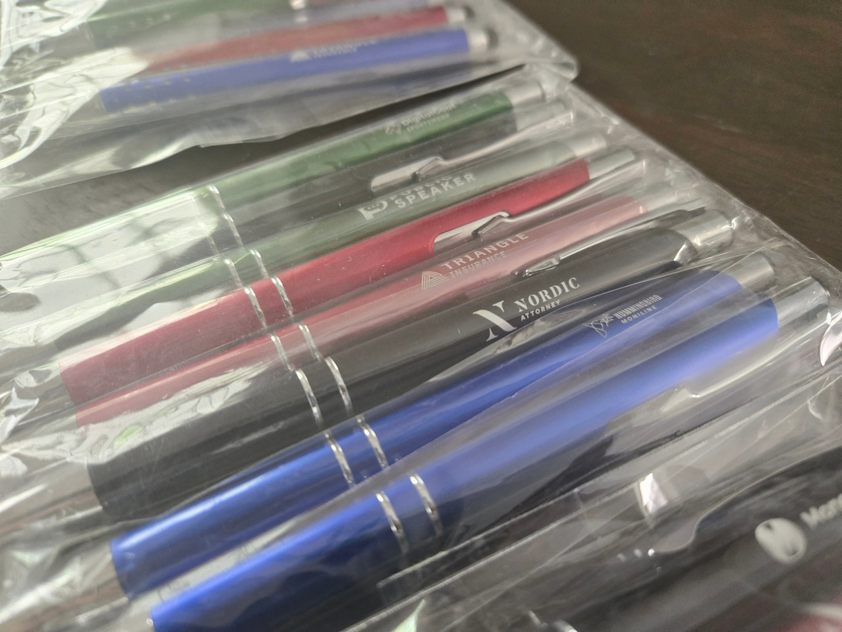 Custom Logo or Text Engraved / Etched Slim Metal Pens (Black Ink)