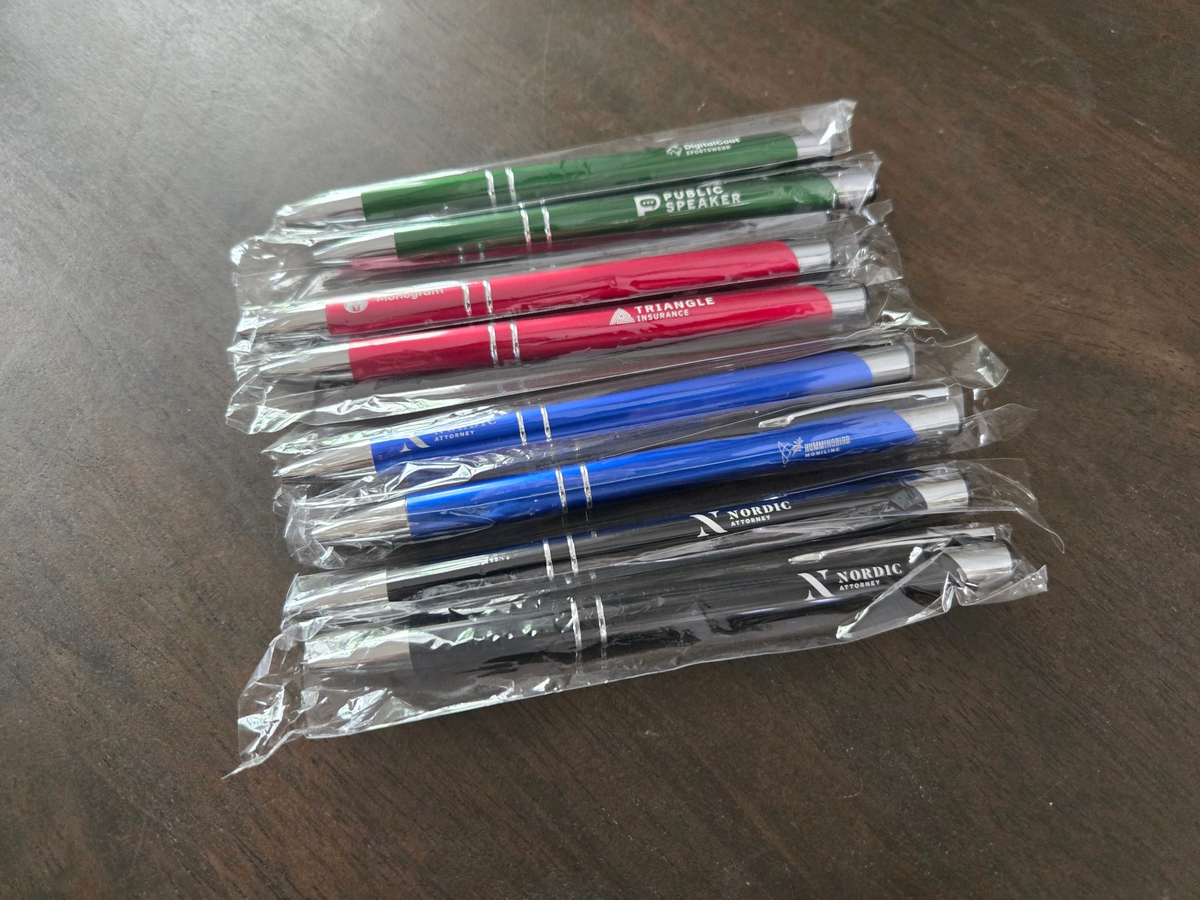 Custom Logo or Text Engraved / Etched Slim Metal Pens (Black Ink)