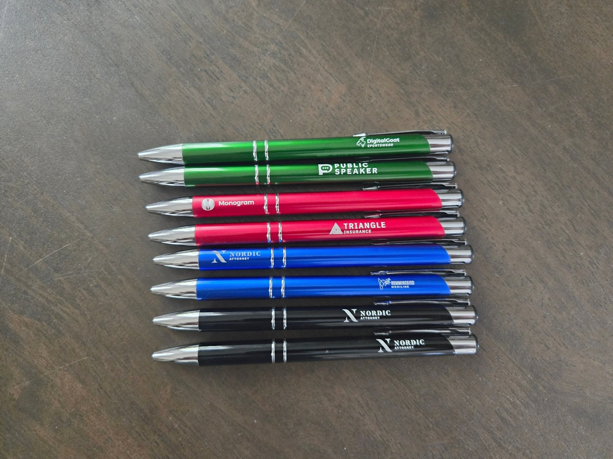 Custom Logo or Text Engraved / Etched Slim Metal Pens (Black Ink)