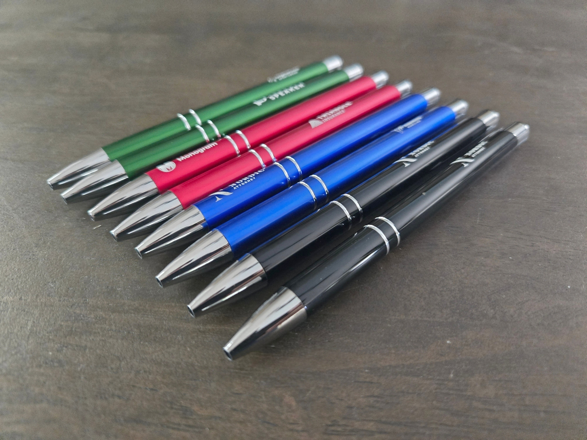 Custom Logo or Text Engraved / Etched Slim Metal Pens (Black Ink)