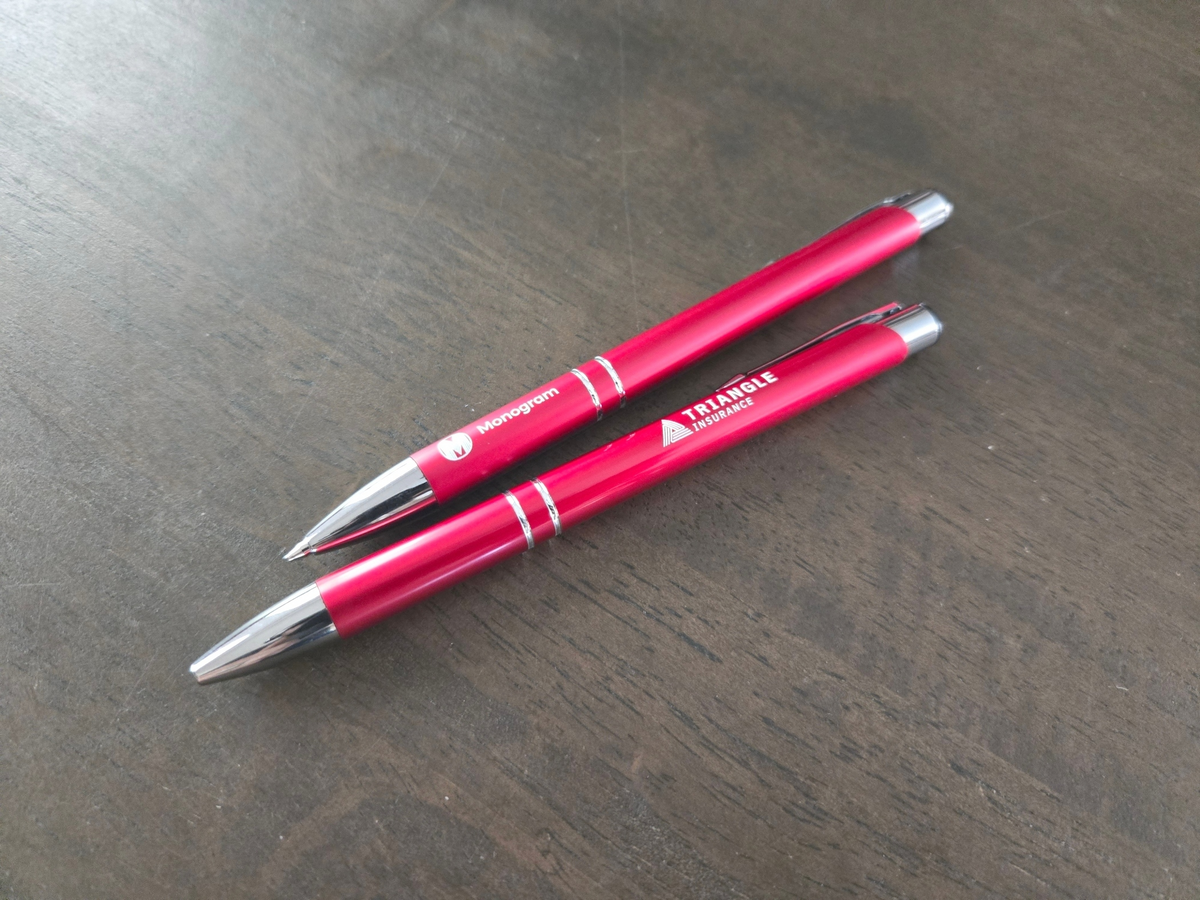 Custom Logo or Text Engraved / Etched Slim Metal Pens (Black Ink)