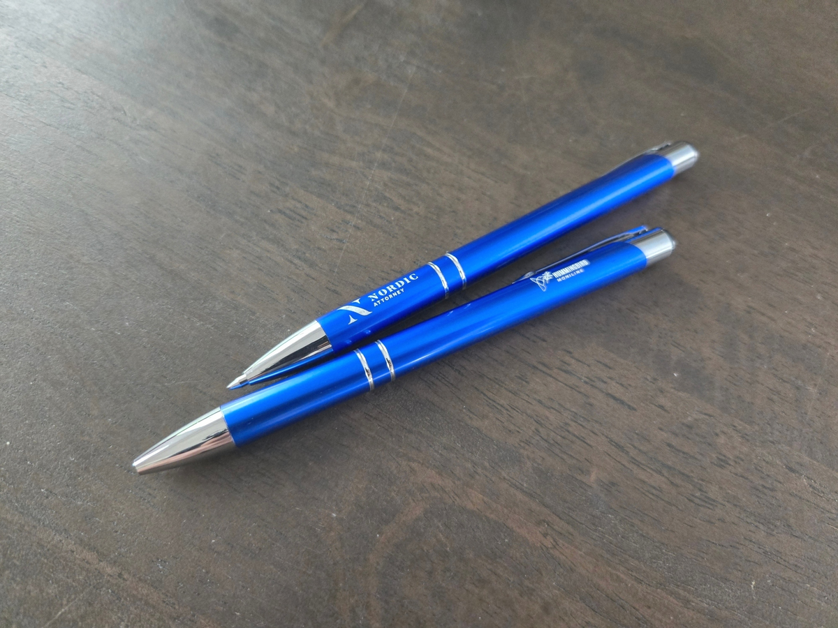 Custom Logo or Text Engraved / Etched Slim Metal Pens (Black Ink)
