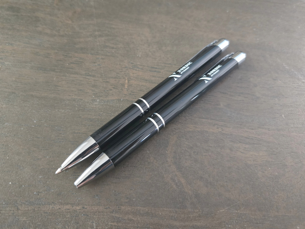 Custom Logo or Text Engraved / Etched Slim Metal Pens (Black Ink)