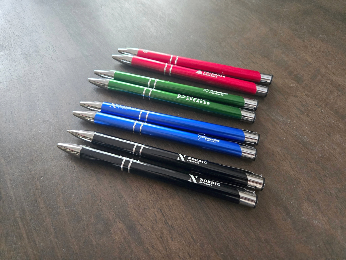 Custom Logo or Text Engraved / Etched Slim Metal Pens (Black Ink)