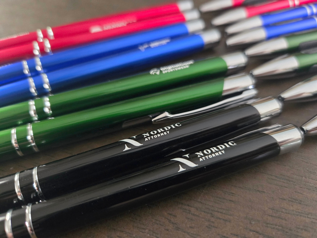 Custom Logo or Text Engraved / Etched Slim Metal Pens (Black Ink)