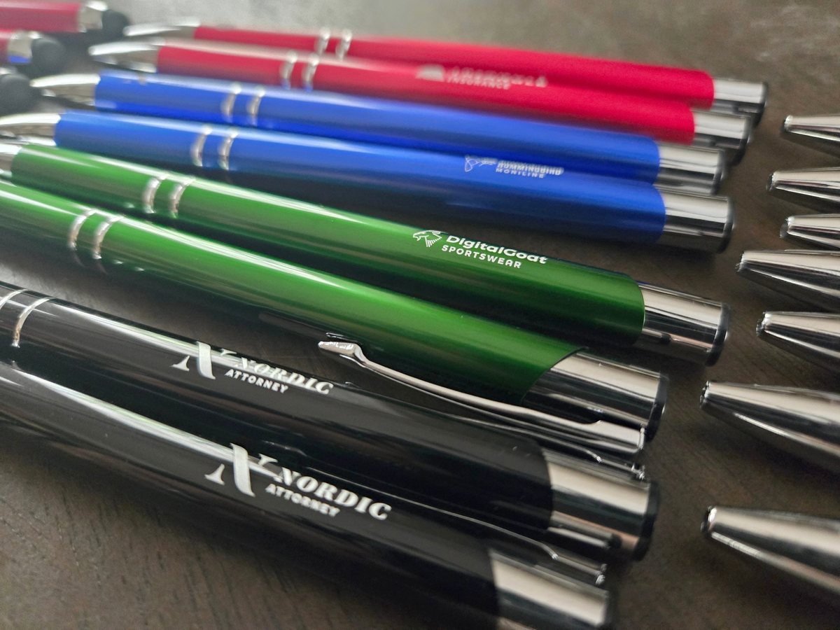 Custom Logo or Text Engraved / Etched Slim Metal Pens (Black Ink)
