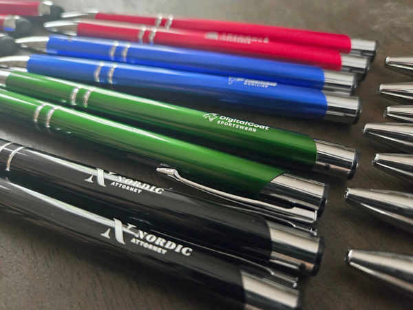 Custom Logo or Text Engraved / Etched Slim Metal Pens (Black Ink)