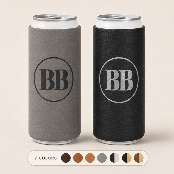 Custom Logo Engraved / Etched Leatherette Slim Beverage Holder