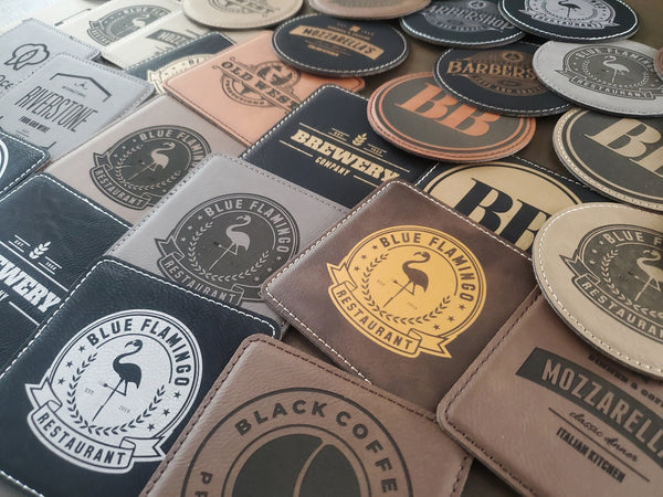 Custom Logo Engraved / Etched Leatherette Coaster