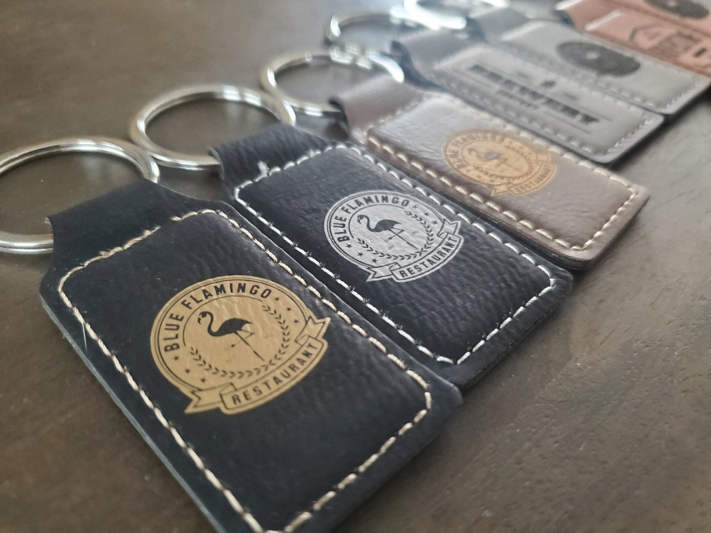 Custom Logo Engraved / Etched Leatherette Keychain
