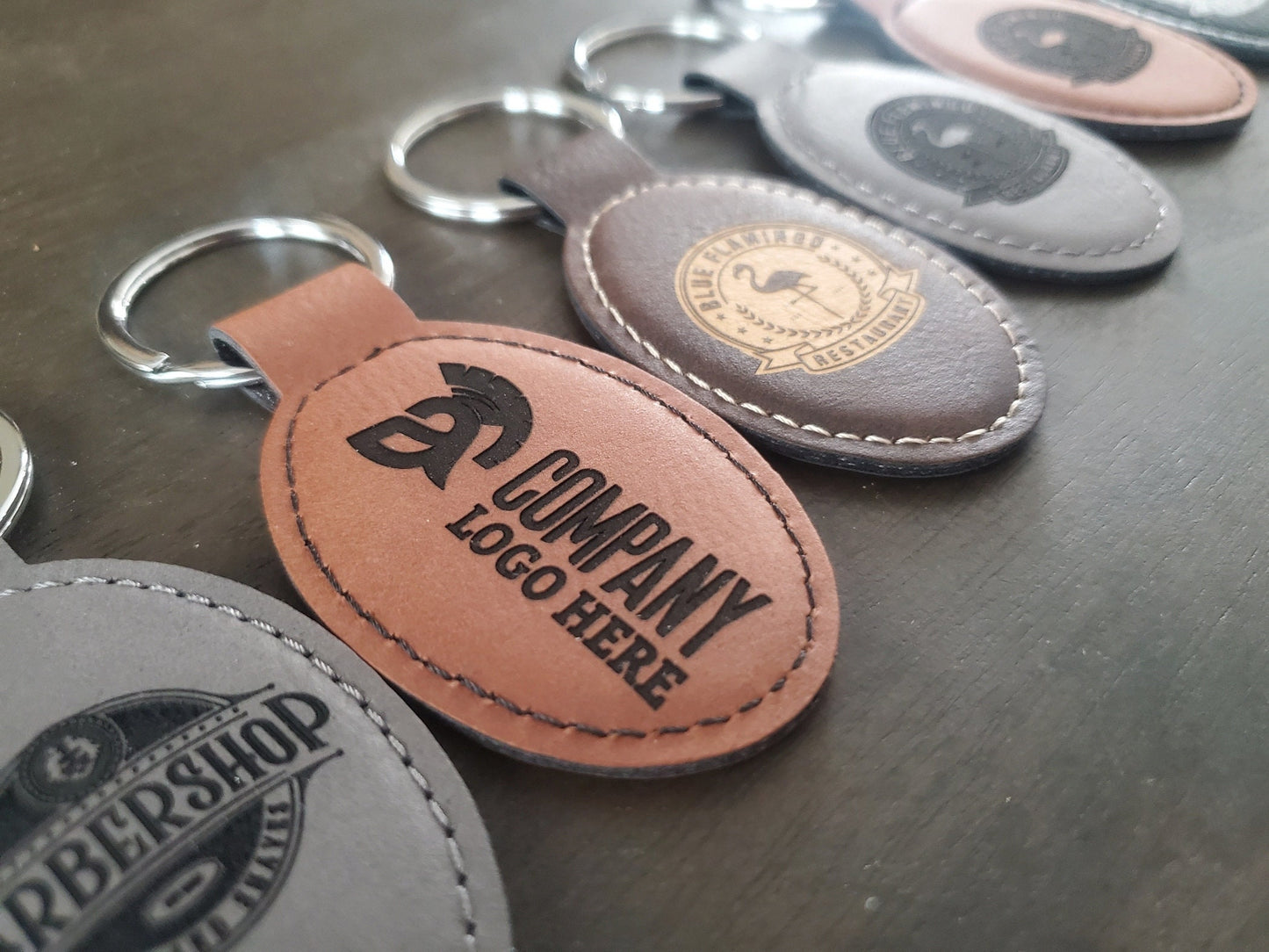 Custom Logo Engraved / Etched Leatherette Keychain
