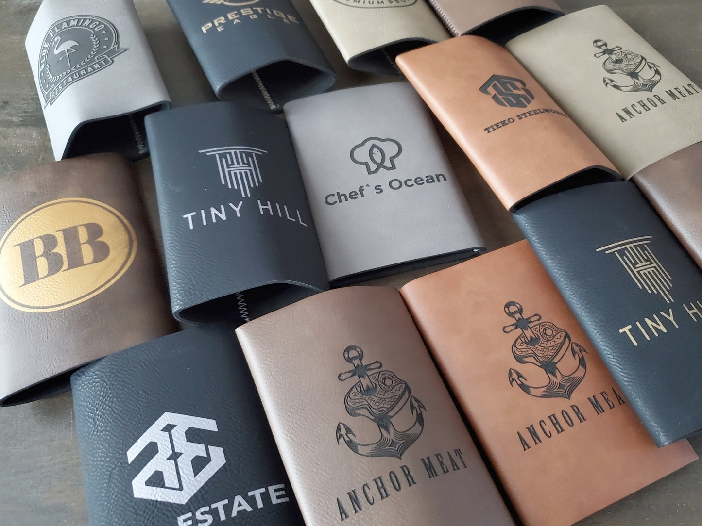 Custom Logo Engraved / Etched Leatherette Slim Beverage Holder