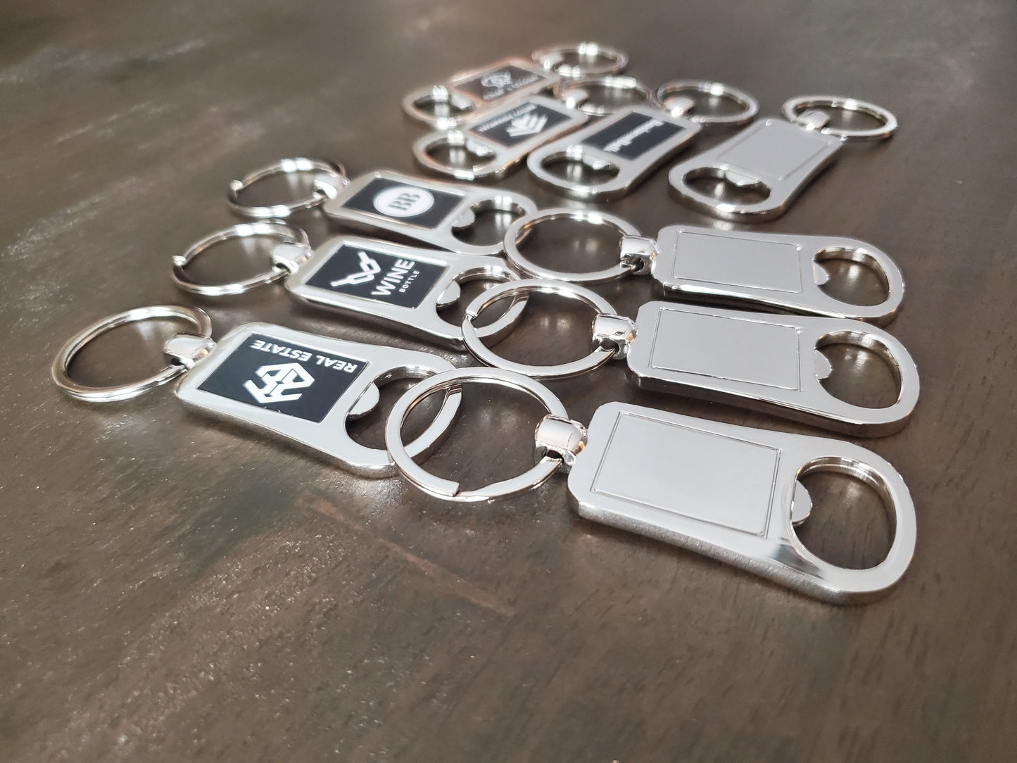 Custom Logo Etched Black and Metal Bottle Opener Keychain