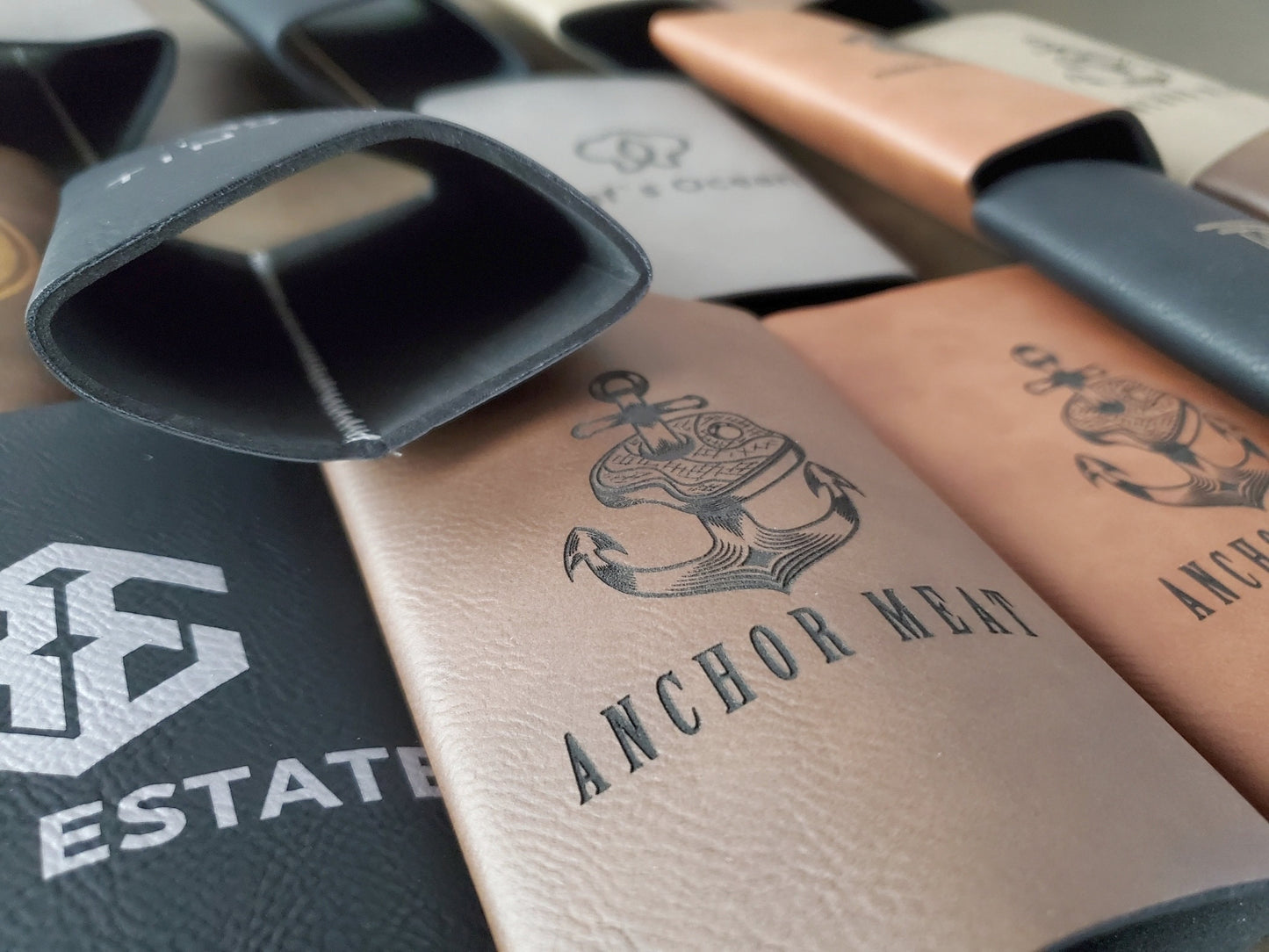 Custom Logo Engraved / Etched Leatherette Slim Beverage Holder
