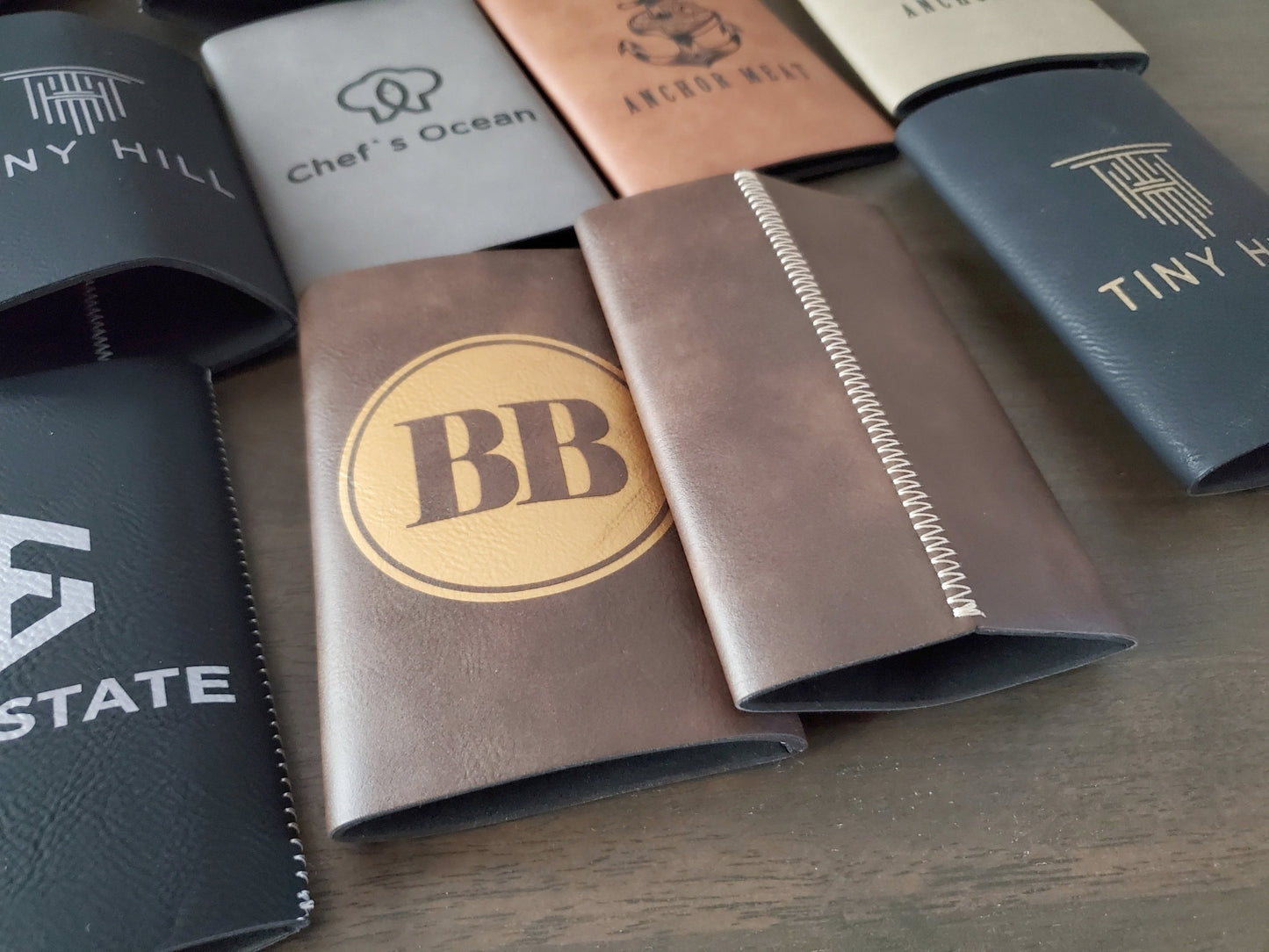 Custom Logo Engraved / Etched Leatherette Slim Beverage Holder