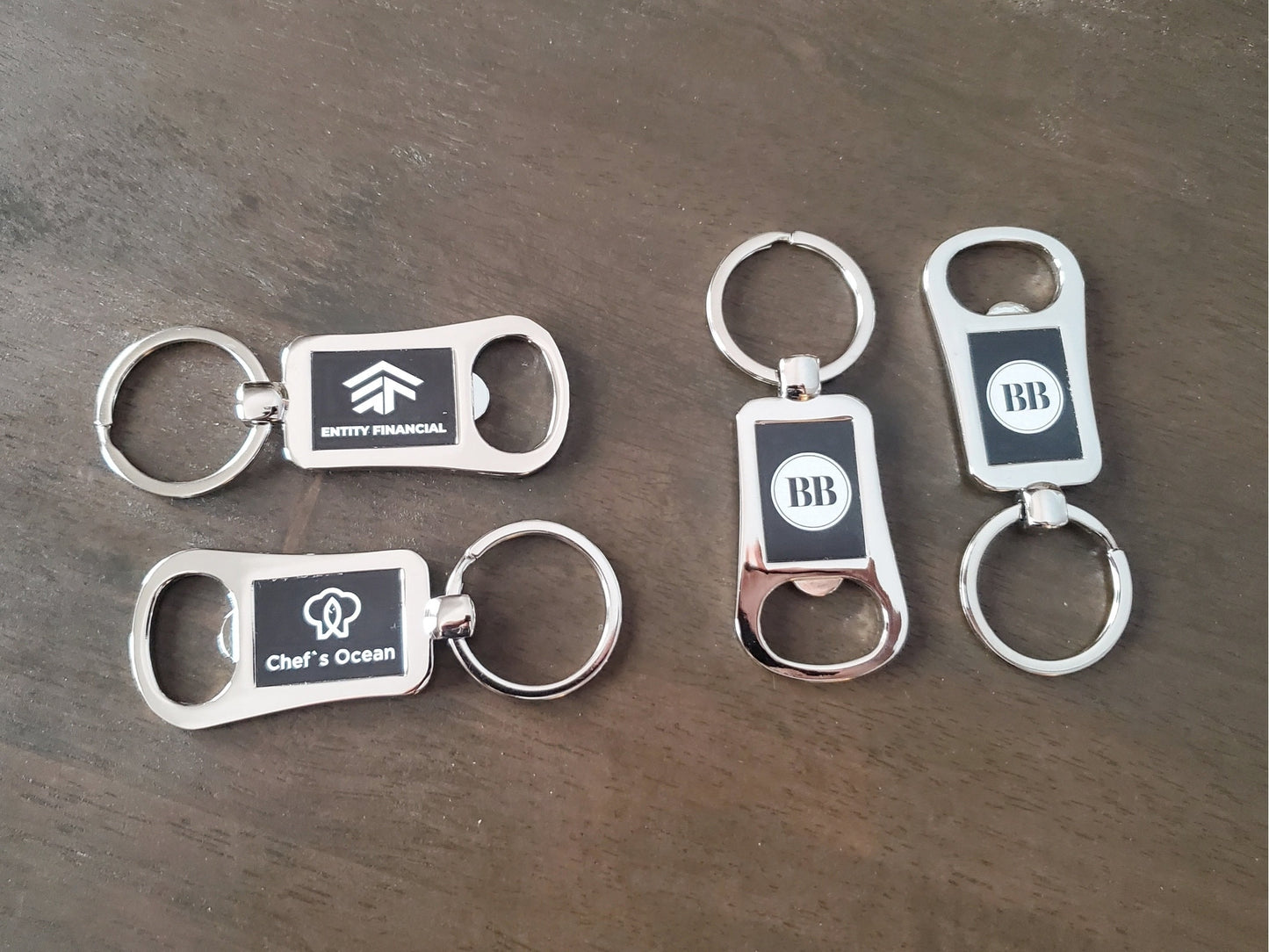 Custom Logo Etched Black and Metal Bottle Opener Keychain